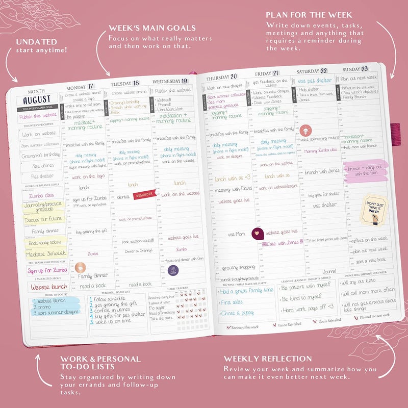 Legend Planner PRO Hourly Schedule - Weekly & Daily Organizer with Time Slots. Appointment Book Journal for Work & Personal, A4 (Hot Pink) - Image 3